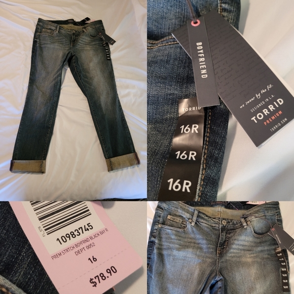 torrid Denim - NEW 16 TORRID BOYFRIEND PREMIUM STRETCH BLACK BAY ROLL CUFF JEANS CROPPED NWT